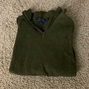 POLO• Ralph Lauren 
Green quarter zip sweater, purple pony